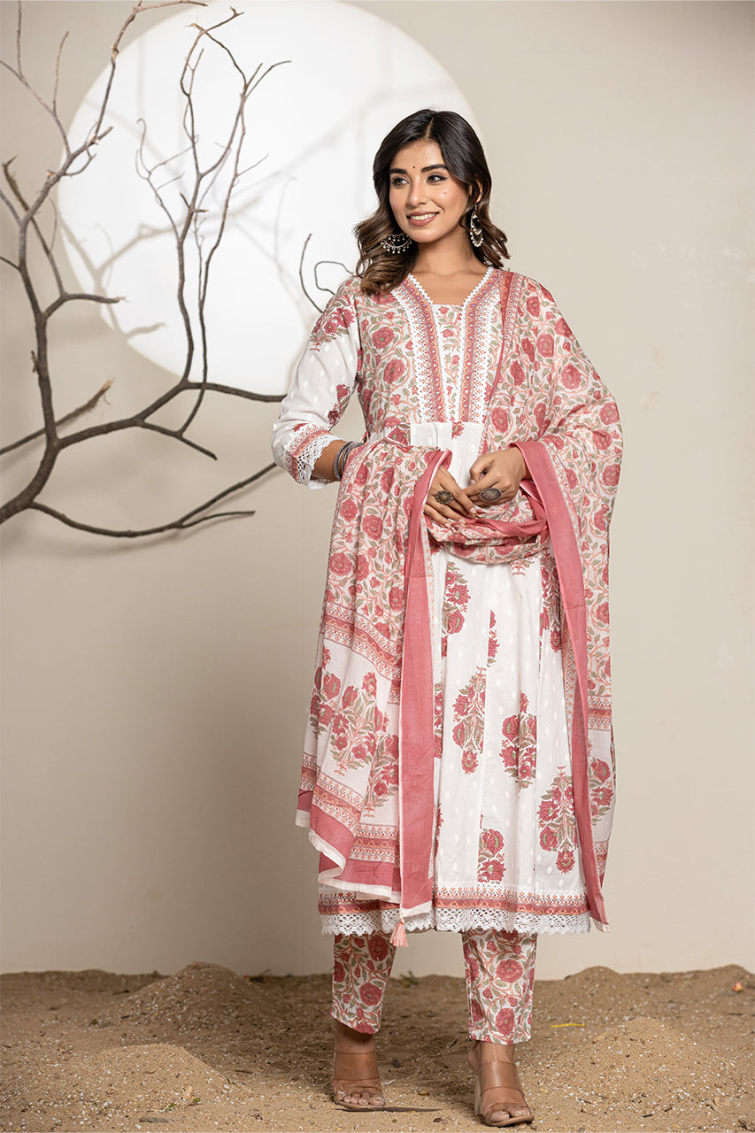 Peach Colour Kurta Pant Set With Printed Duppatta