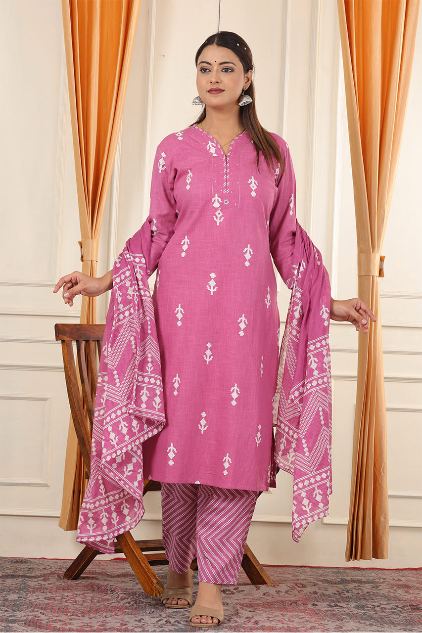 Wine Pink colour kurta pant set with duppatta