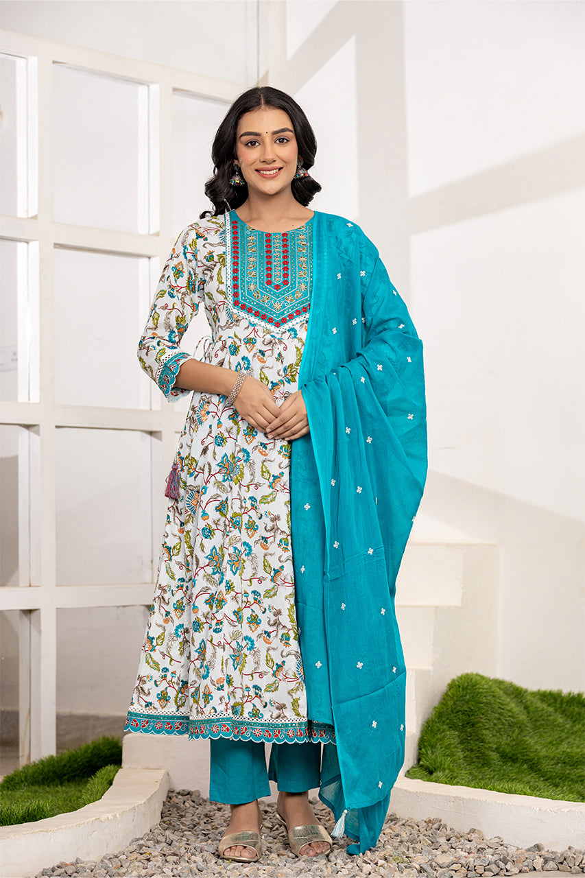 Blue Colour Kurta Pant set with duppatta.