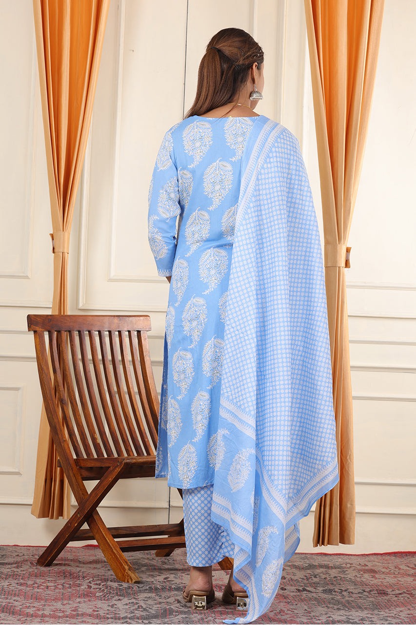 Snow blue Colour Kurta pant set with duppatta