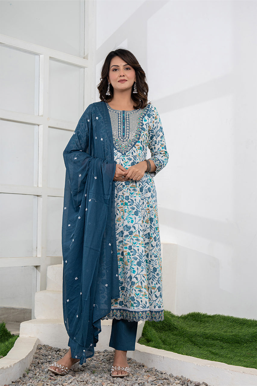 Dark blue colour kurta pant set with duppatta