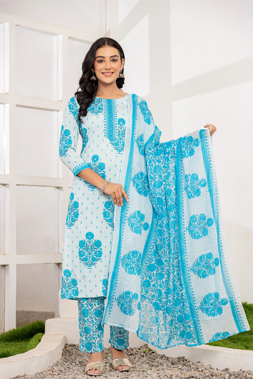 Sky blue colour kurta pant set with duppatta