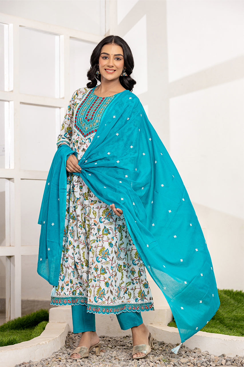 Blue Colour Kurta Pant set with duppatta.