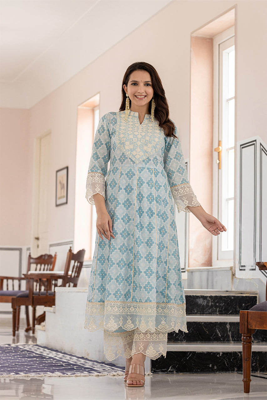 Sky blue colour kurta pant set