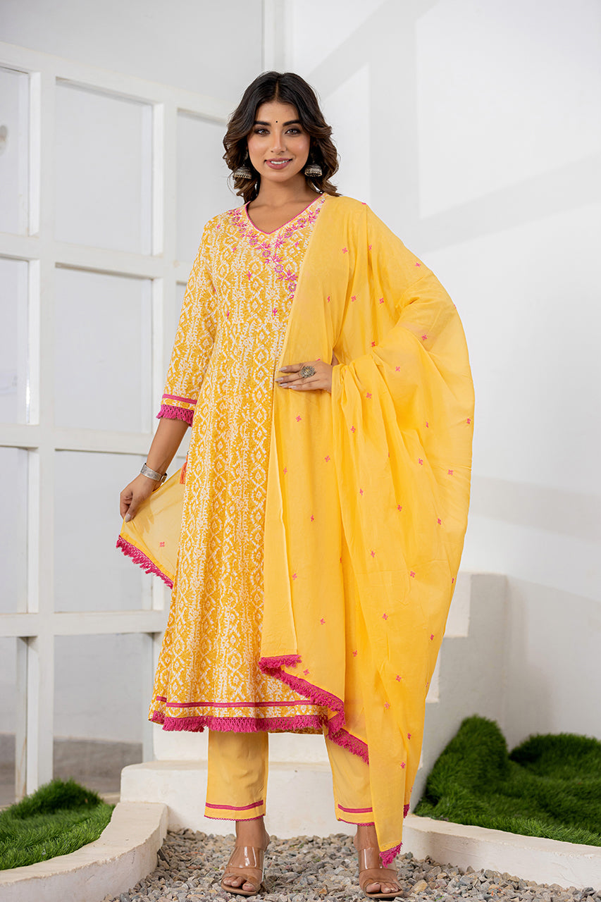 Yellow Colour Kurta Pant set With Duppatta