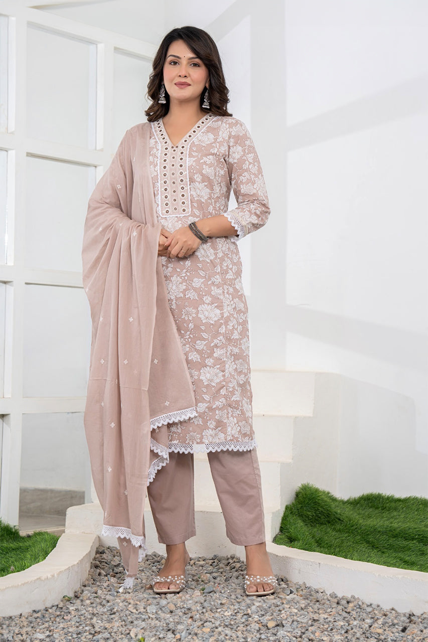 Grey colour kurta pant set with duppatta