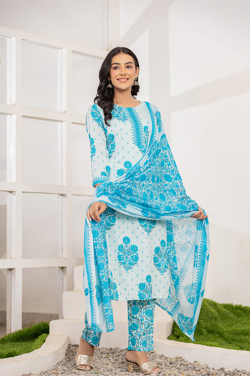 Sky blue colour kurta pant set with duppatta