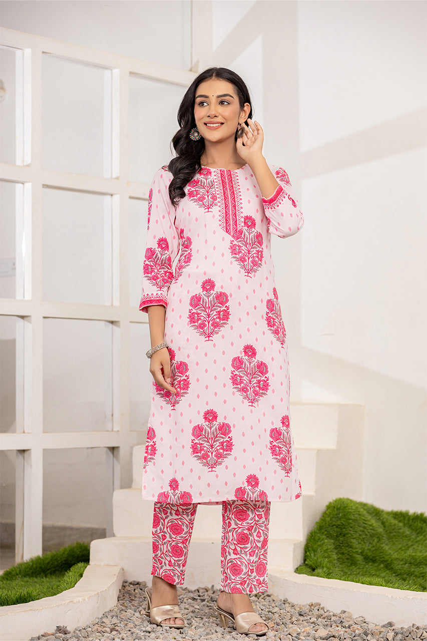 Pink Colour Kurta Pant set with duppatta