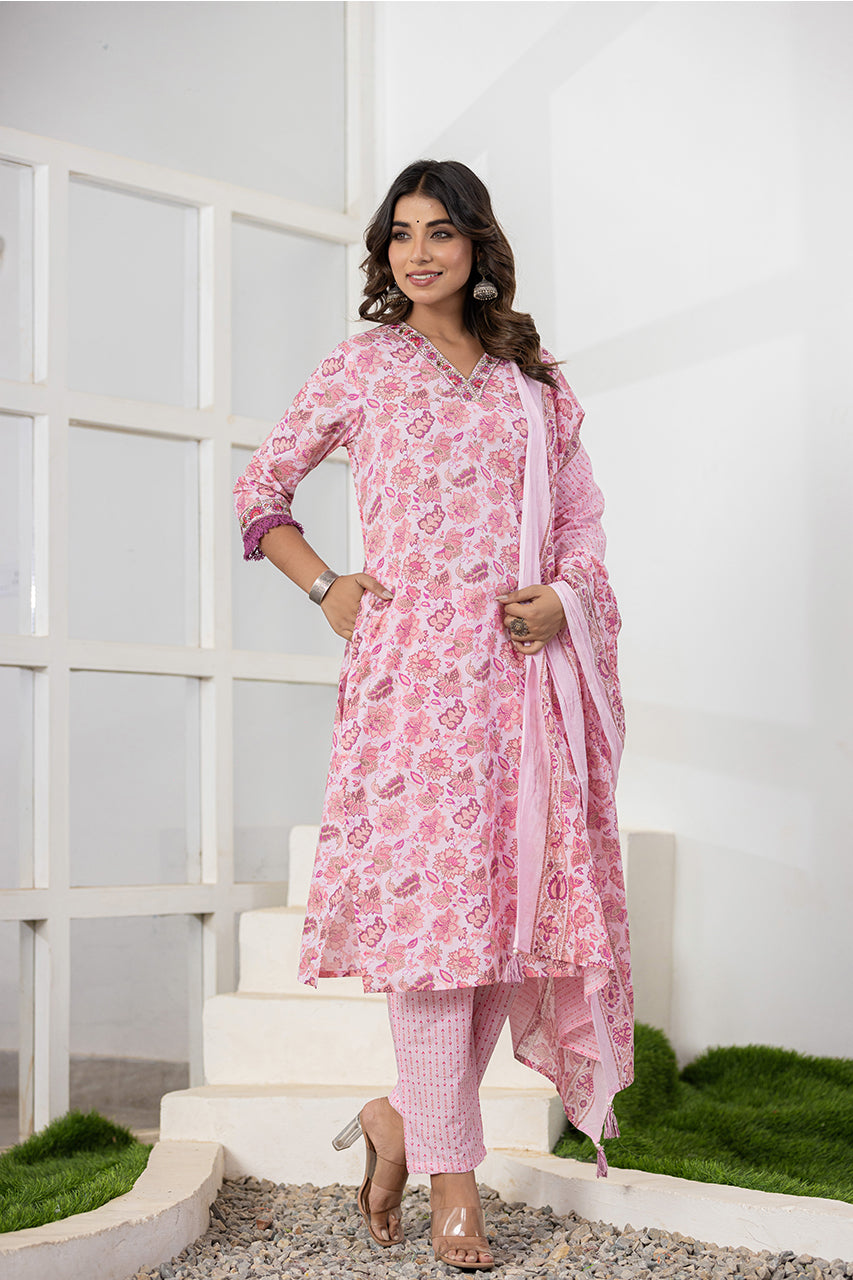 Baby Pink Colour Kurta Pant set With Duppatta