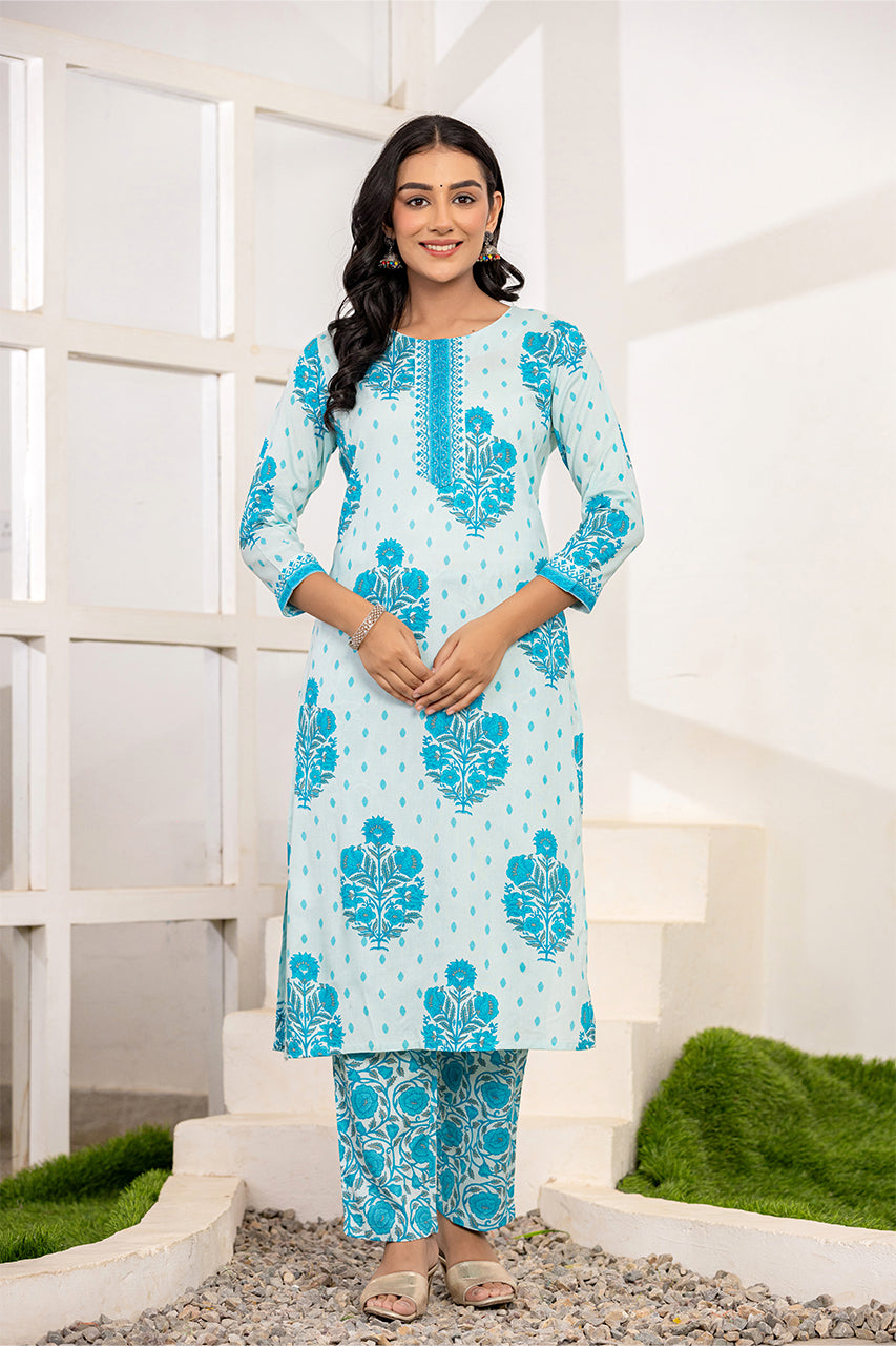 Sky blue colour kurta pant set with duppatta