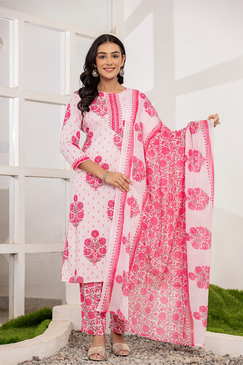 Pink Colour Kurta Pant set with duppatta