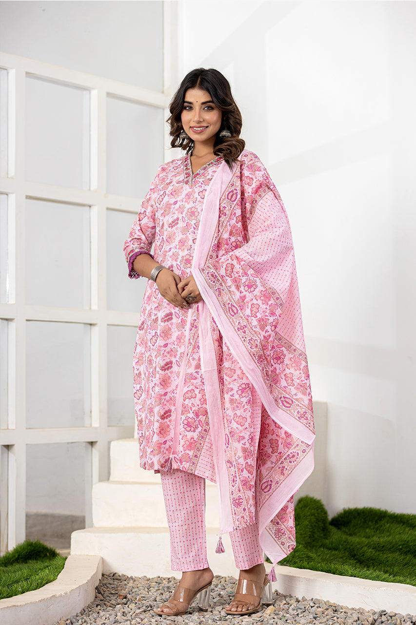 Baby Pink Colour Kurta Pant set With Duppatta