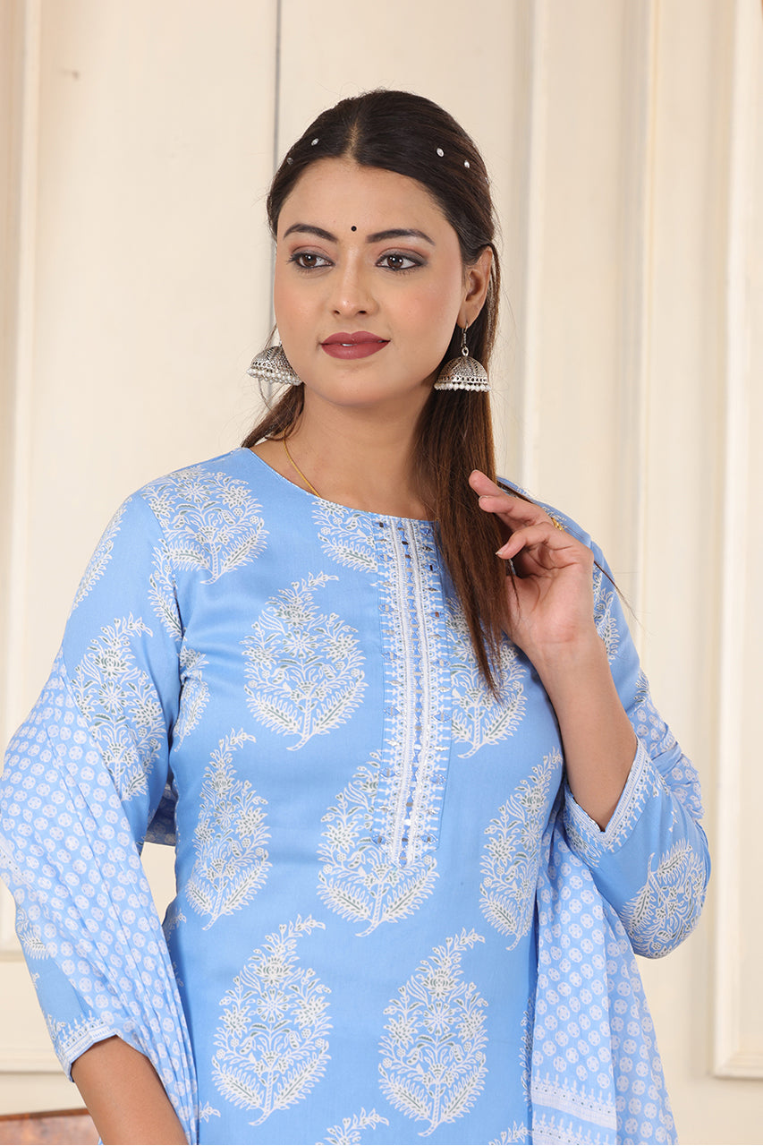 Snow blue Colour Kurta pant set with duppatta