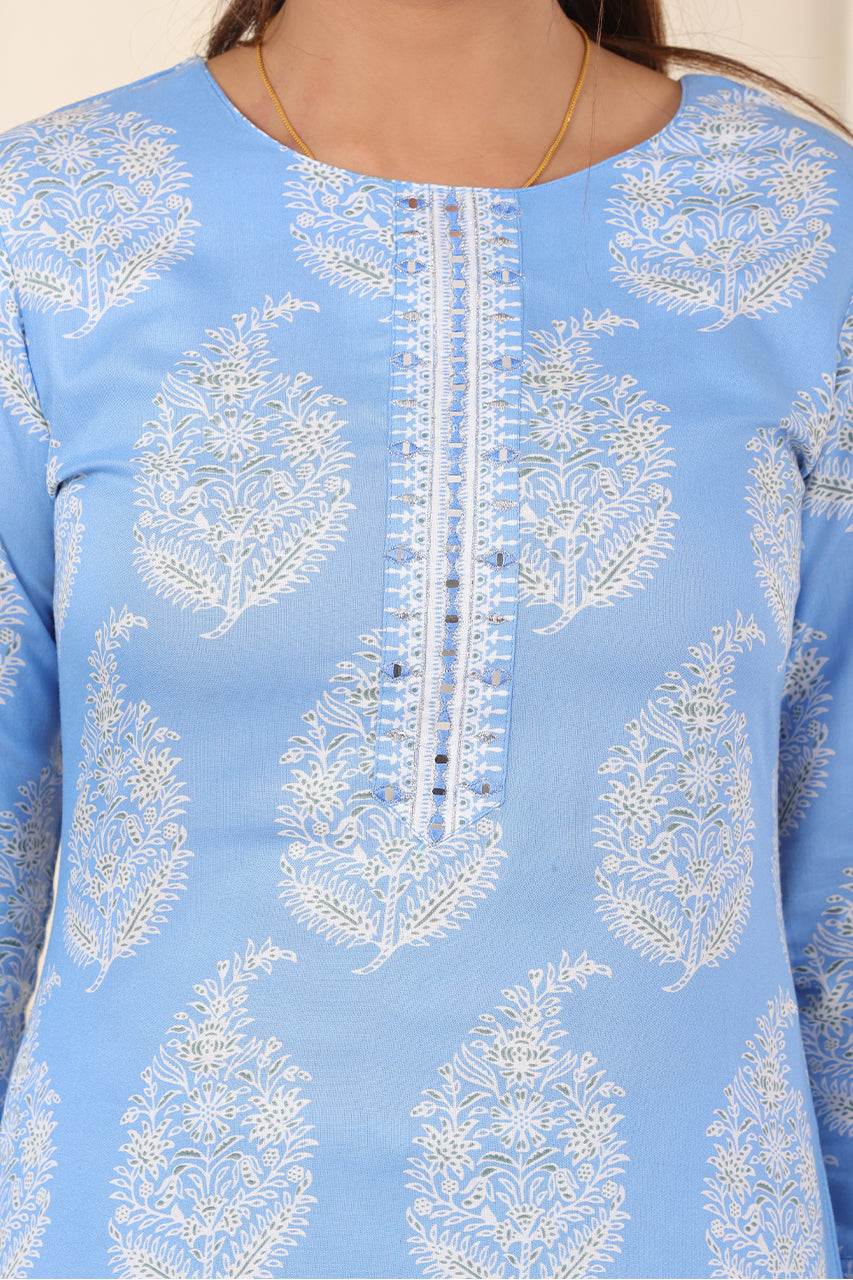 Snow blue Colour Kurta pant set with duppatta