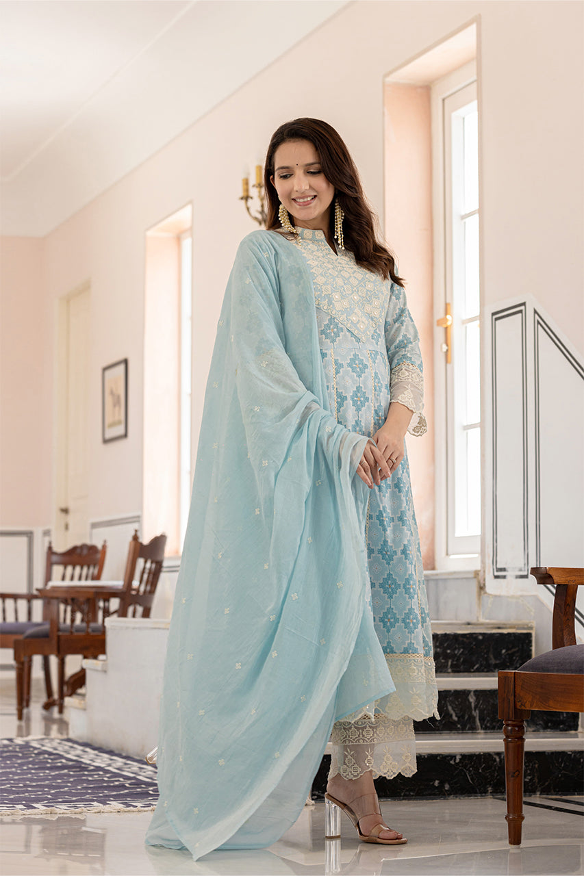 Sky blue colour kurta pant set