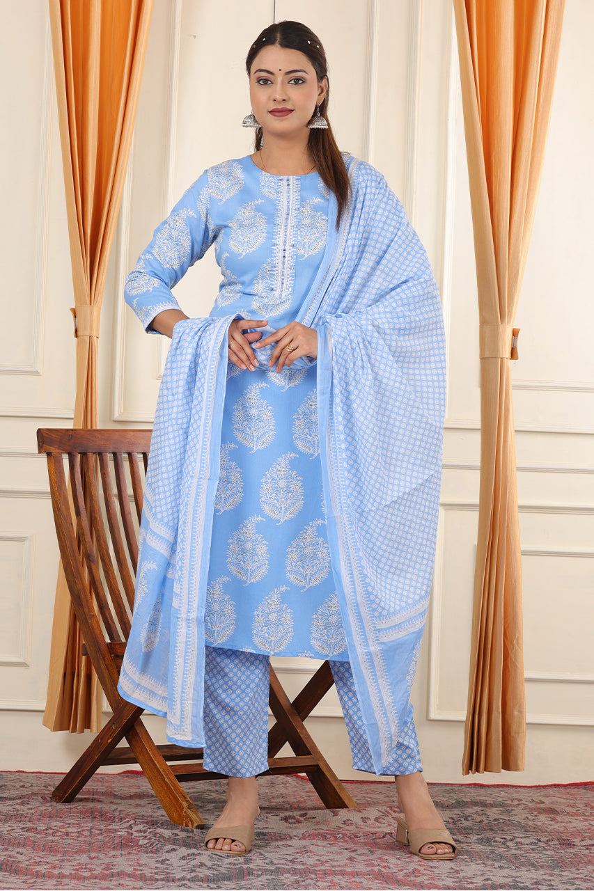 Snow blue Colour Kurta pant set with duppatta