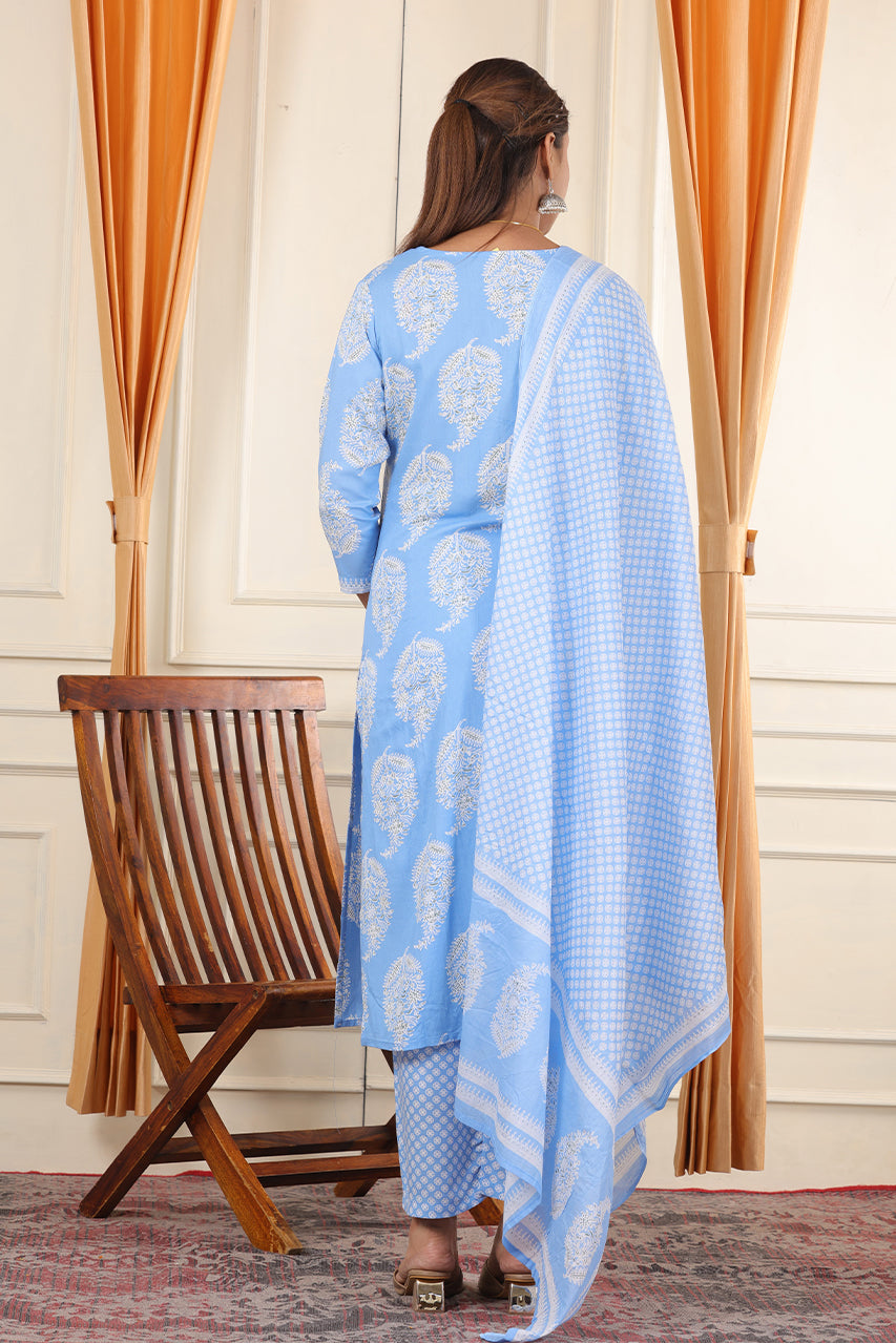 Snow blue Colour Kurta pant set with duppatta