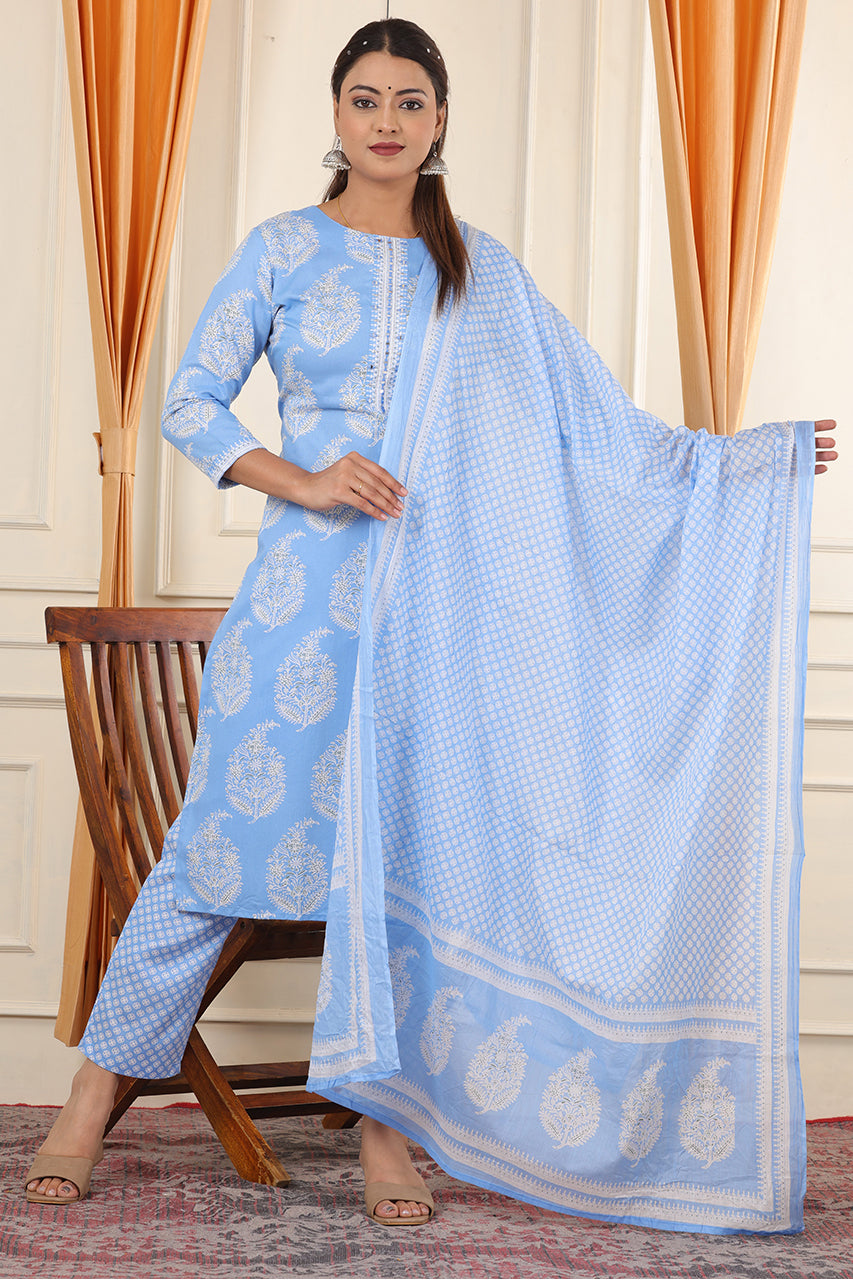 Snow blue Colour Kurta pant set with duppatta