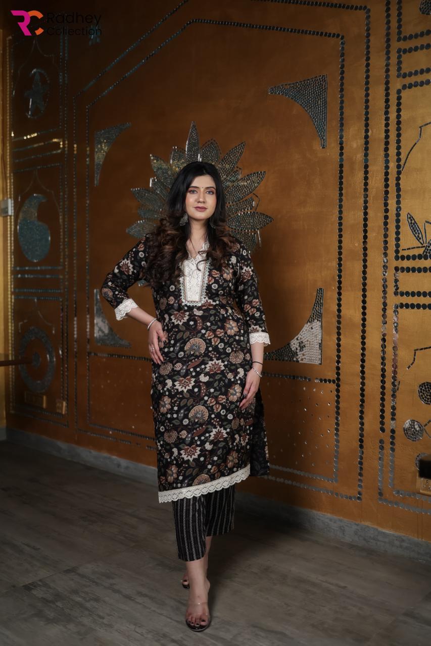 Black Floral Kalidar Kurta Pant set