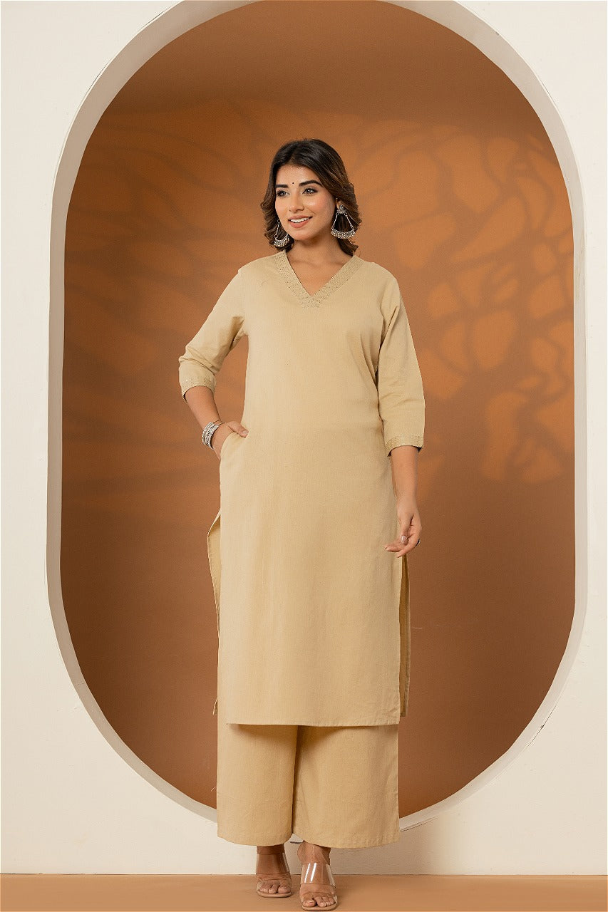 Beige Cotton Plazzo Set