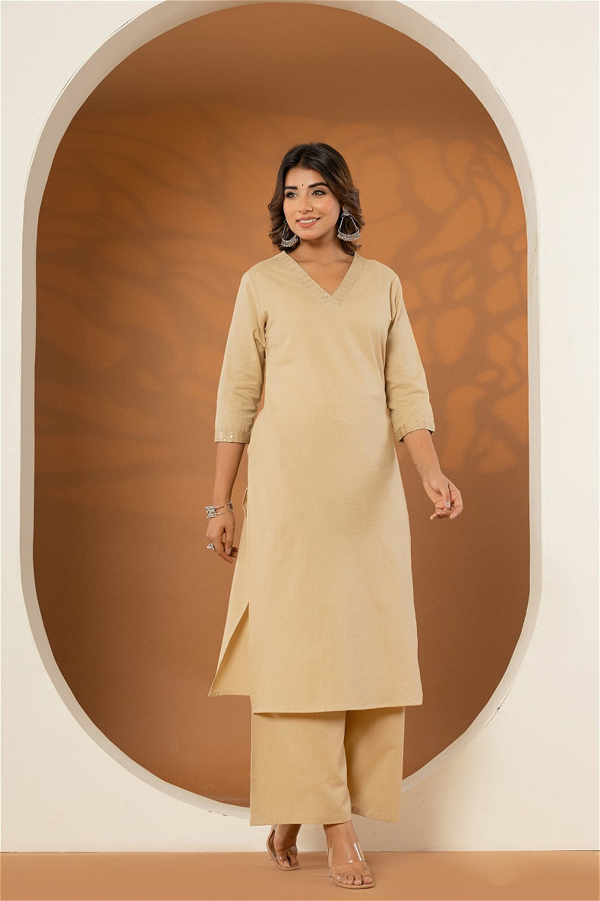 Beige Cotton Plazzo Set