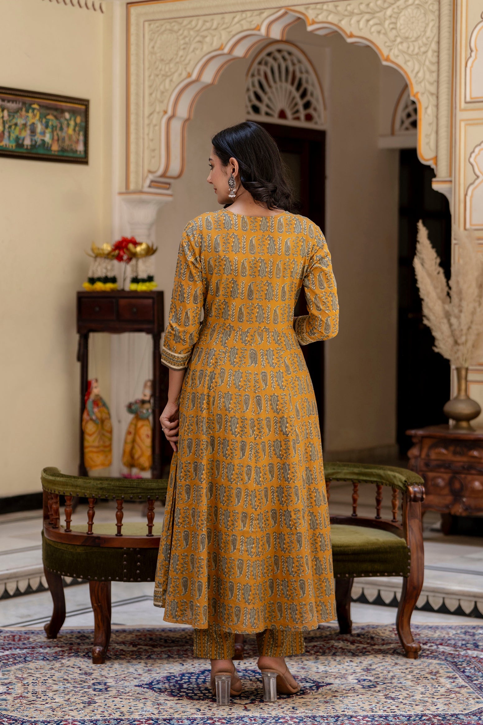 Yellow Kurta Pant Set With Printed Duppatta.