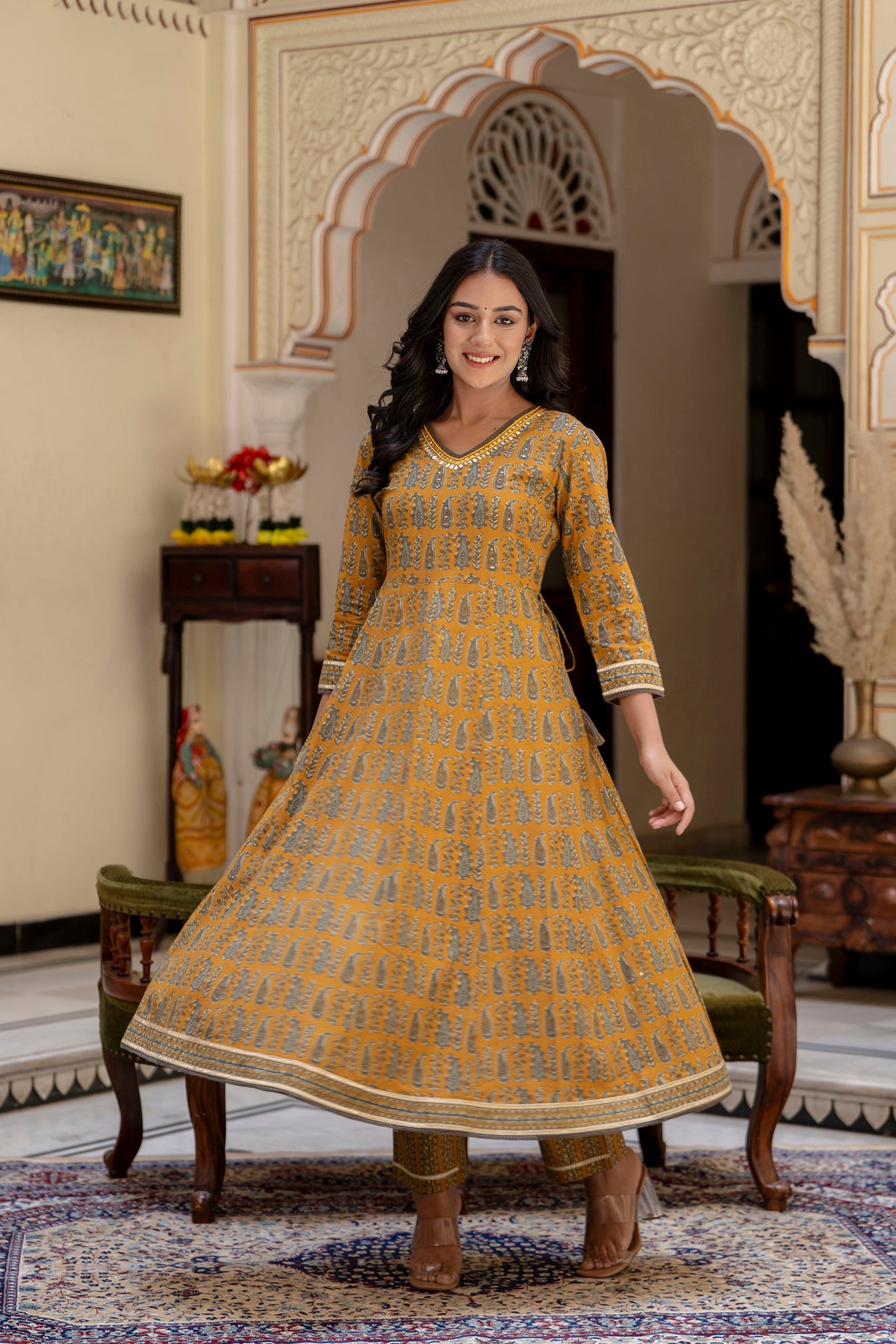 Yellow Kurta Pant Set With Printed Duppatta.