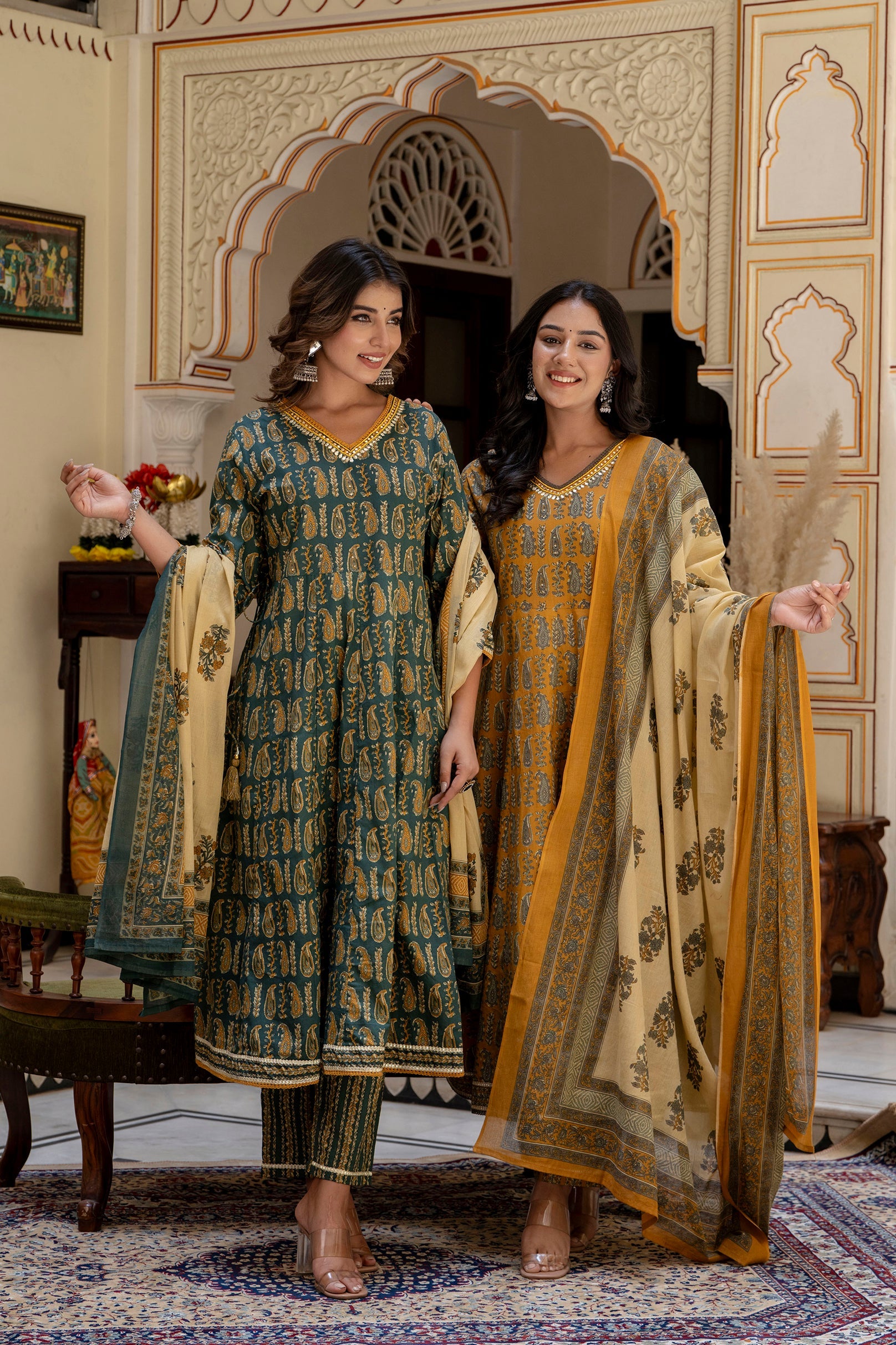 Yellow Kurta Pant Set With Printed Duppatta.